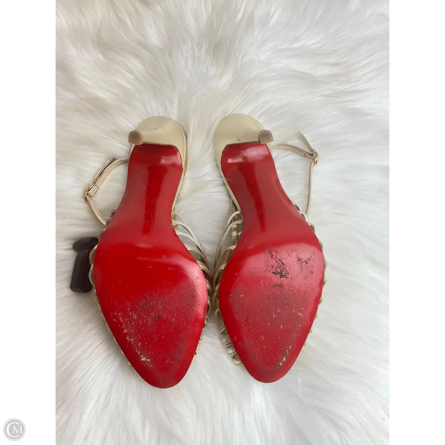 Shoes Luxury Designer By Christian Louboutin In Gold, Size: 7.5