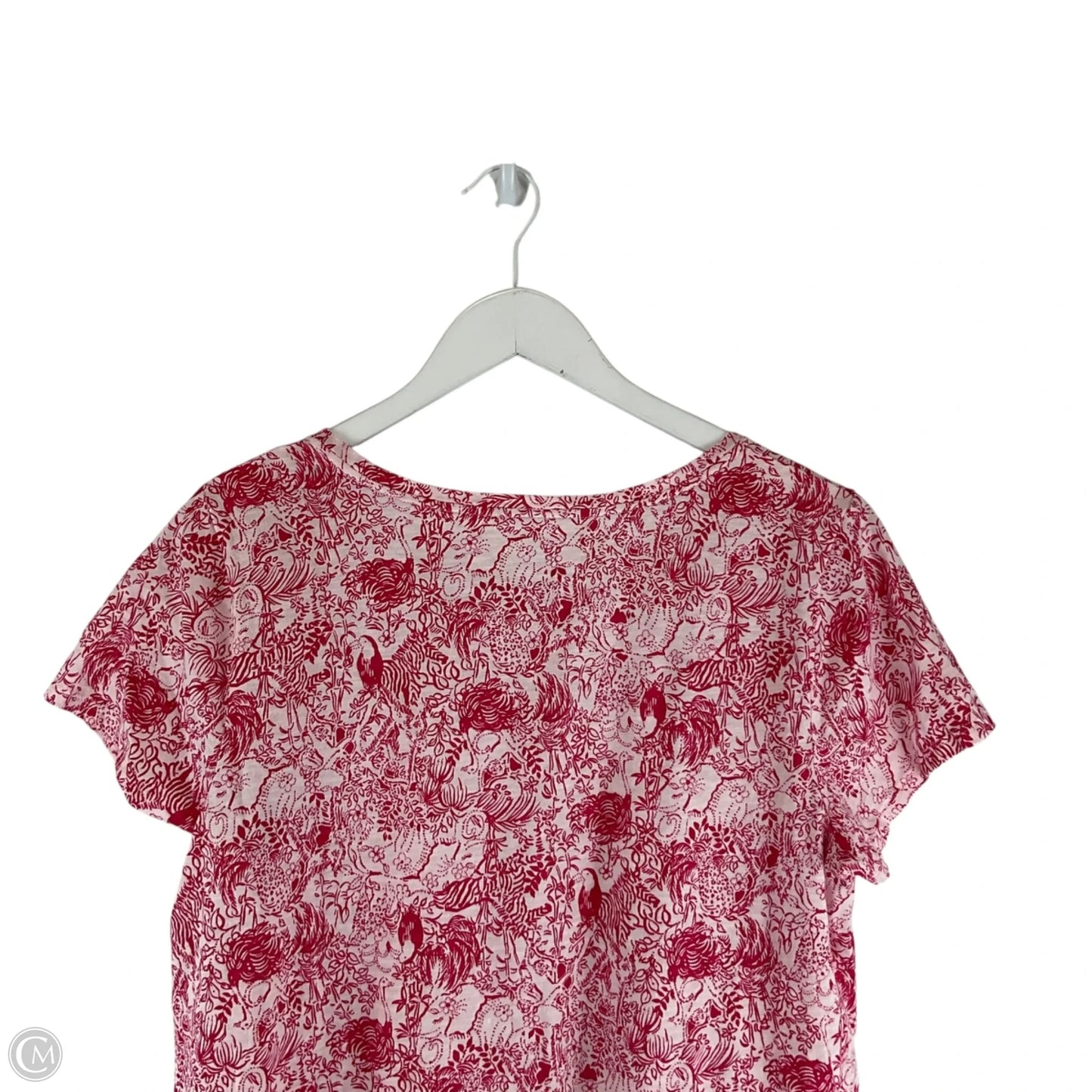 Top Short Sleeve Designer By Lilly Pulitzer In Pink & White, Size: L