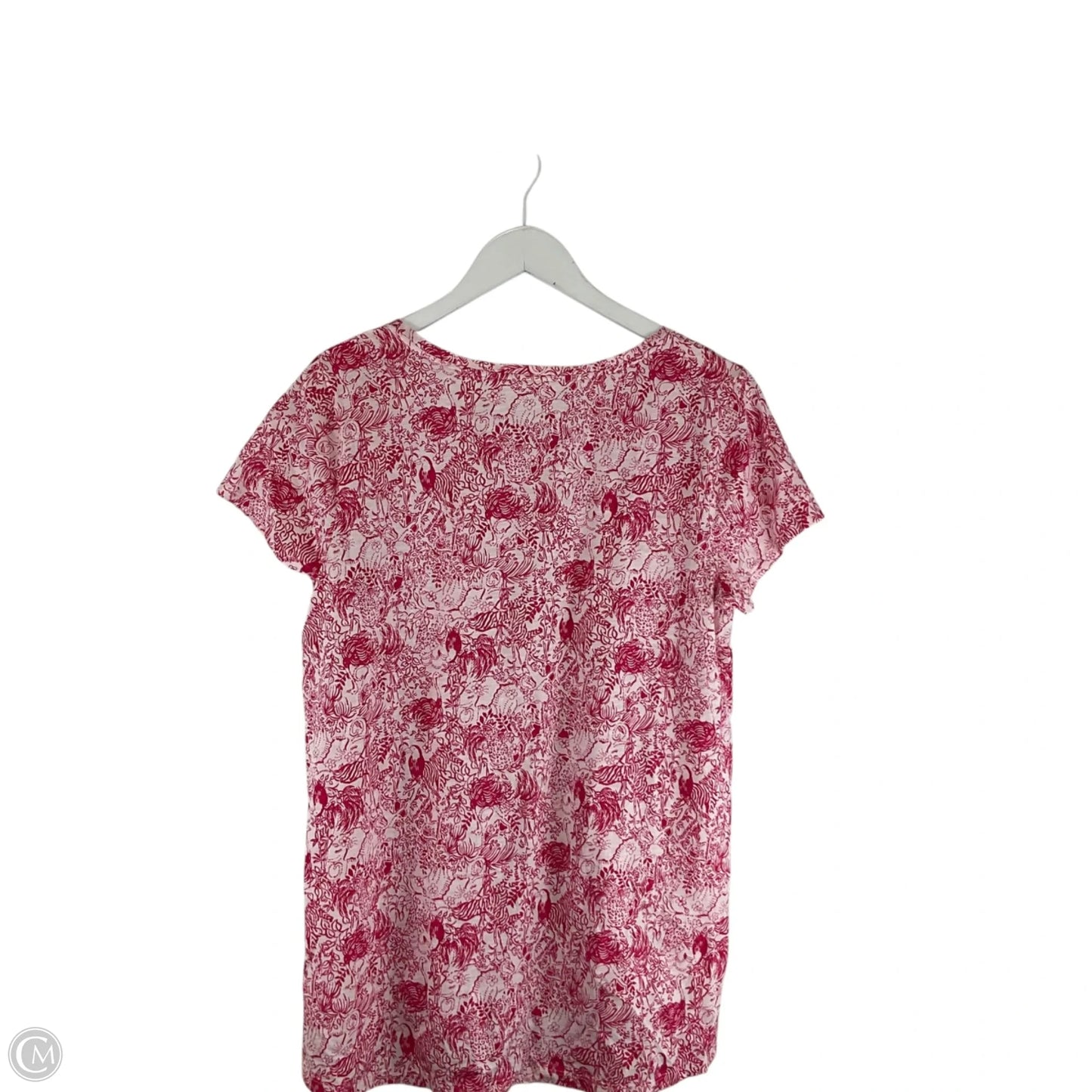 Top Short Sleeve Designer By Lilly Pulitzer In Pink & White, Size: L