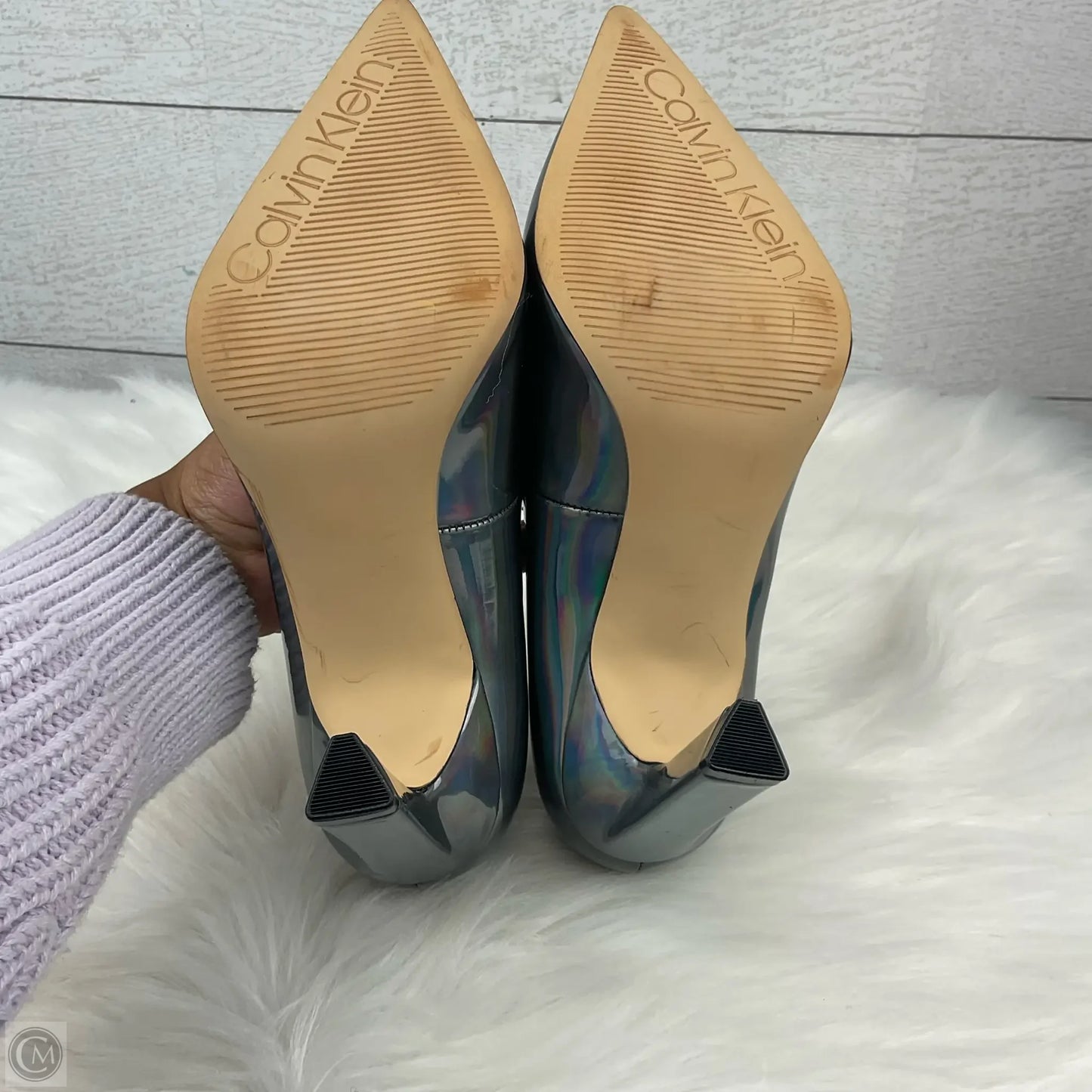 Shoes Heels Kitten By Calvin Klein In Silver, Size: 5