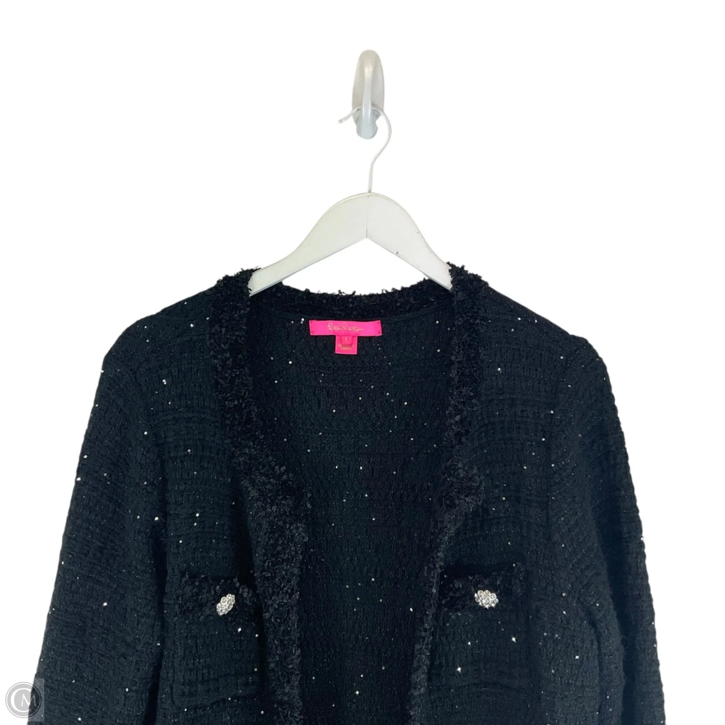 Sweater Cardigan Designer By Lilly Pulitzer In Black, Size: L