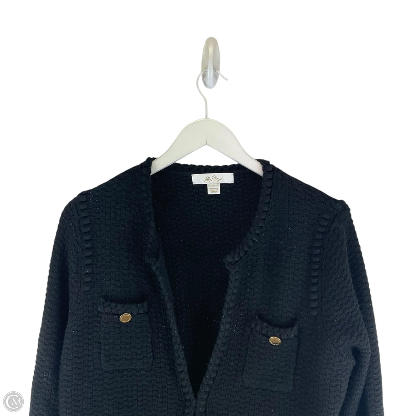 Sweater Cardigan Designer By Lilly Pulitzer In Black, Size: L