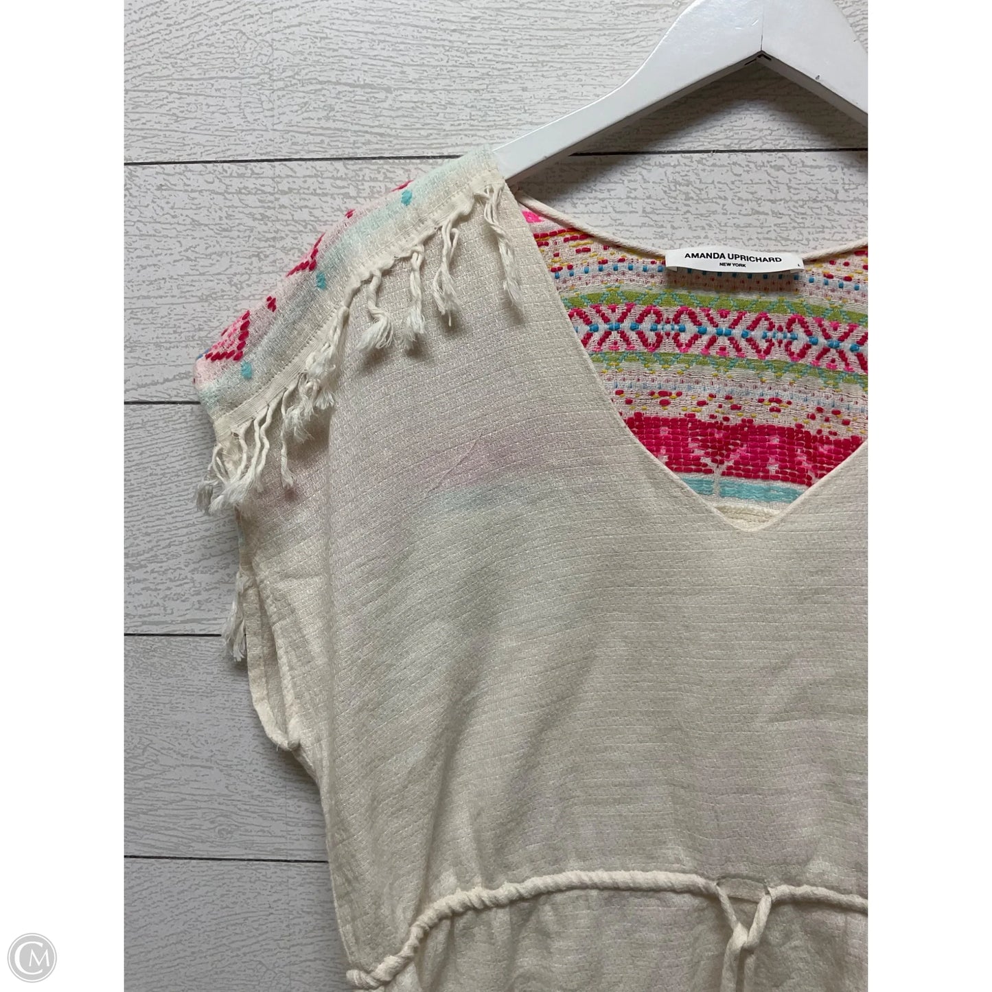 Top Short Sleeve By Amanda Uprichard In Cream & Pink, Size: S