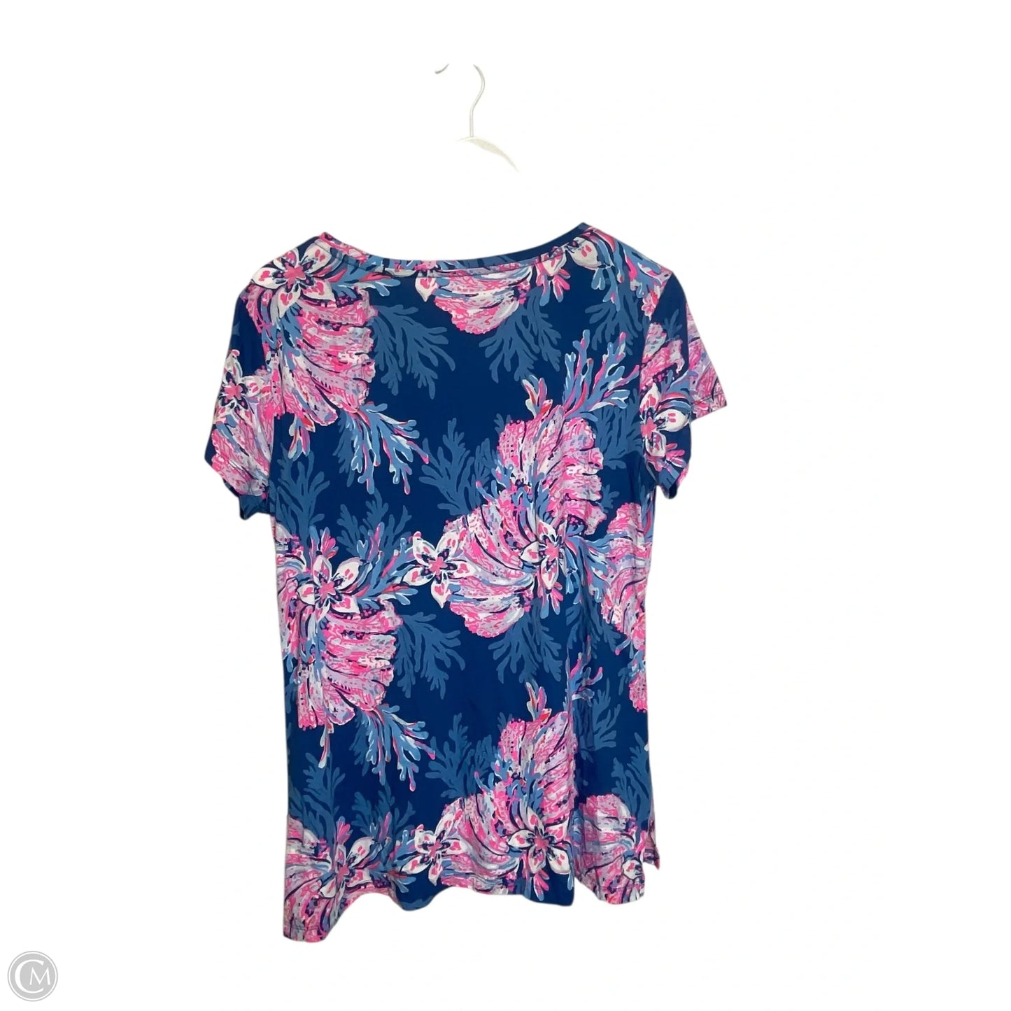 Top Short Sleeve Designer By Lilly Pulitzer In Blue & Pink, Size: L