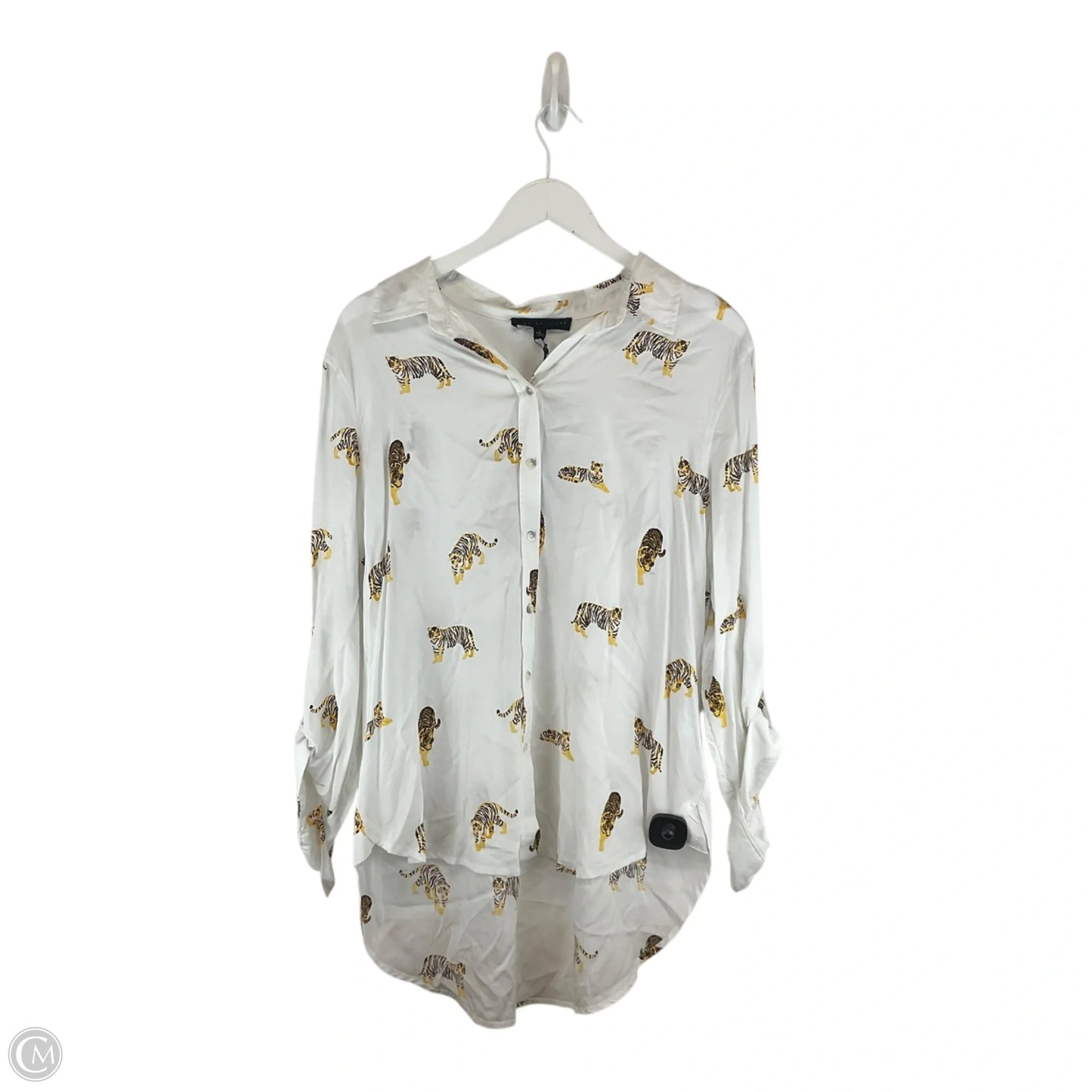 Top Long Sleeve By Jane And Delancey In White & Yellow, Size: L