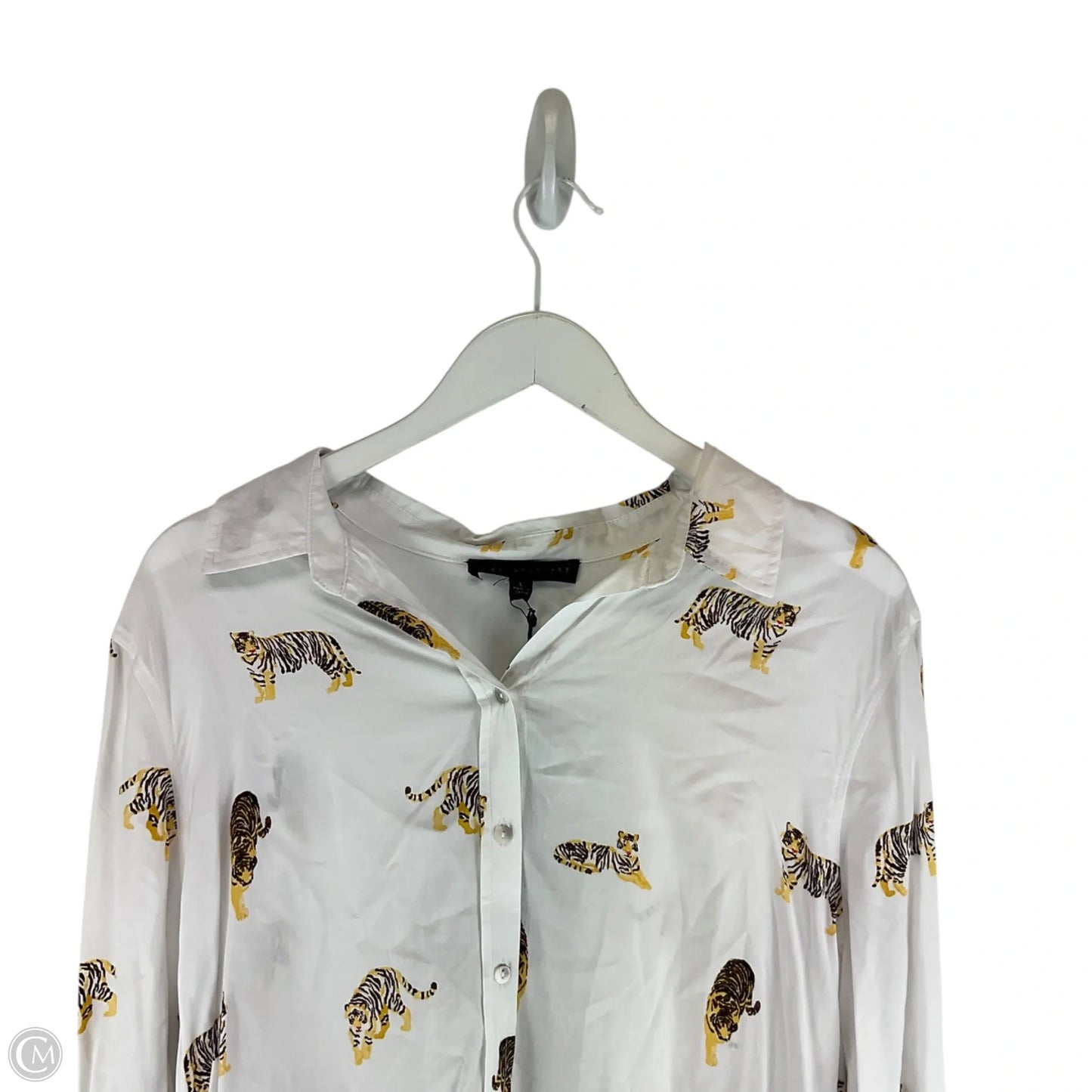 Top Long Sleeve By Jane And Delancey In White & Yellow, Size: L