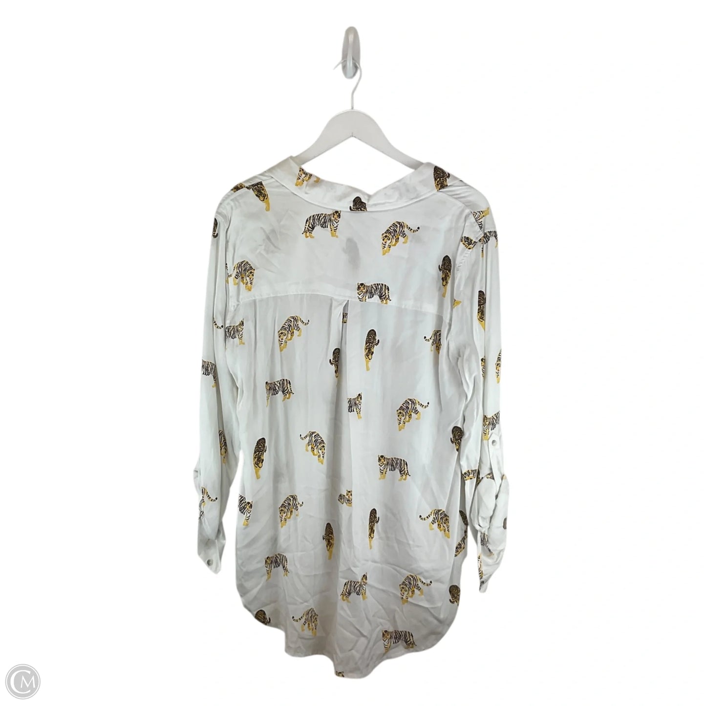 Top Long Sleeve By Jane And Delancey In White & Yellow, Size: L