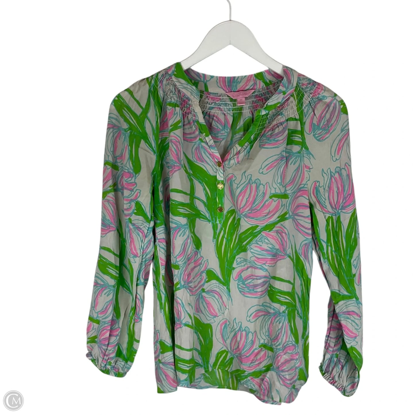 Top Long Sleeve Designer By Lilly Pulitzer In Blue & Green, Size: Xs