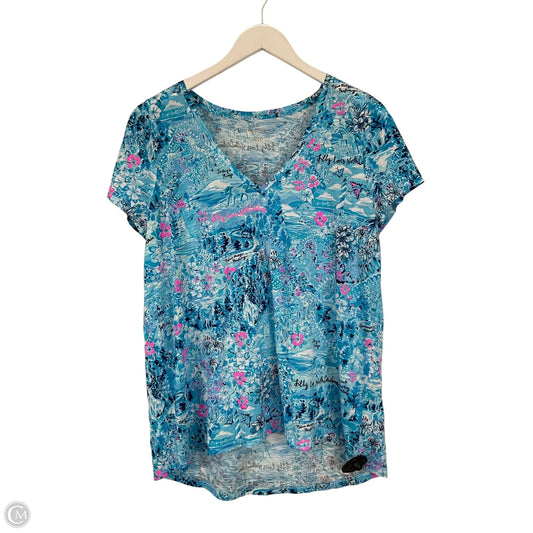 Top Short Sleeve Designer By Lilly Pulitzer In Blue, Size: L