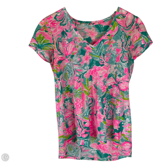 Top Short Sleeve Designer By Lilly Pulitzer In Blue & Pink, Size: Xs