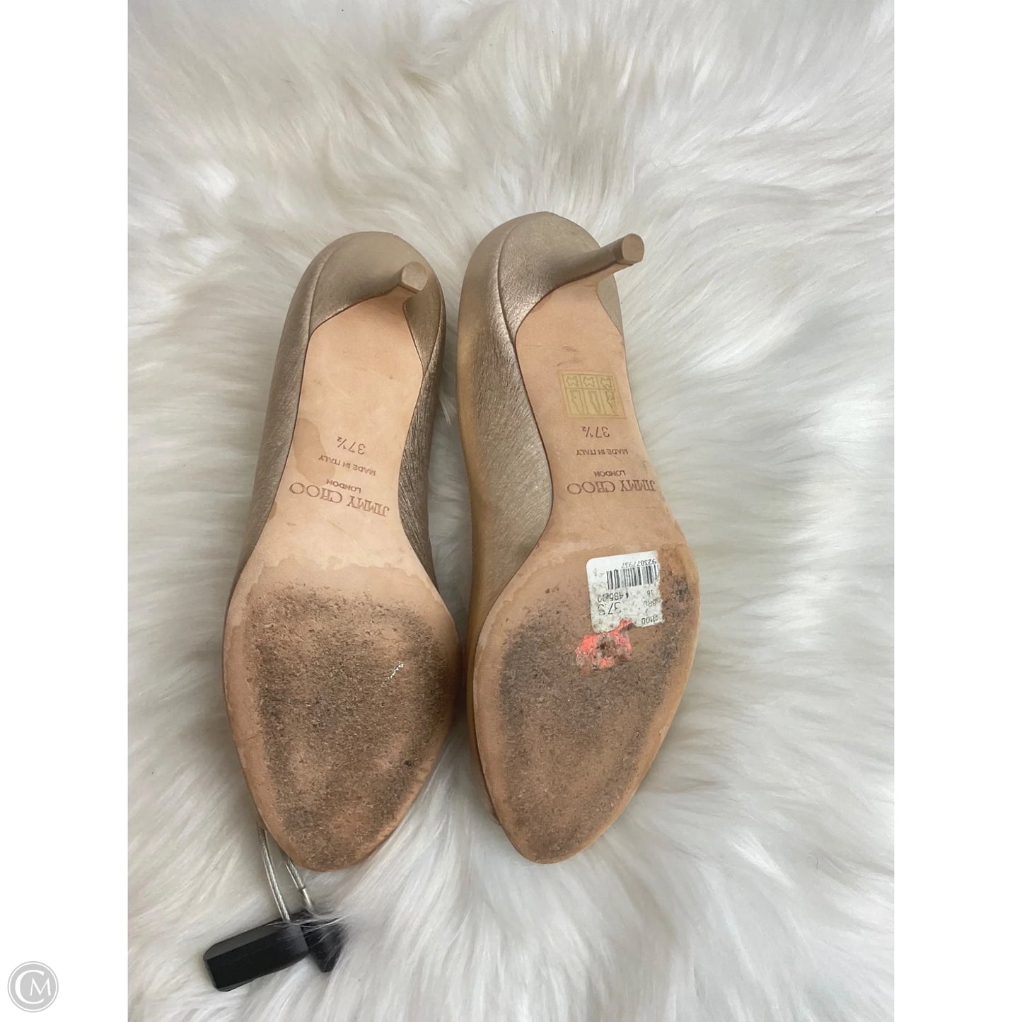 Shoes Luxury Designer By Jimmy Choo In Gold, Size: 7.5