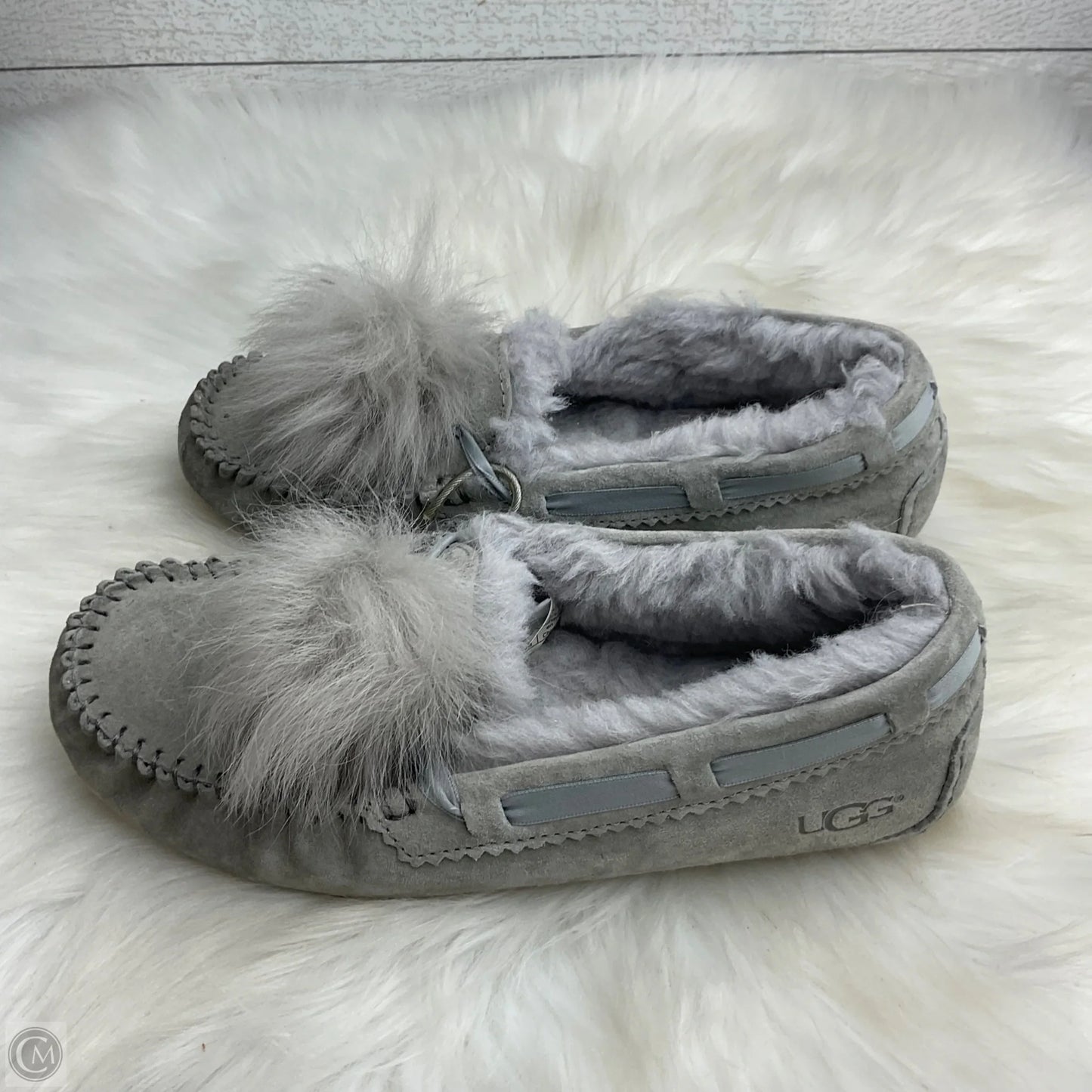 Slippers Designer By Ugg In Grey, Size: 6