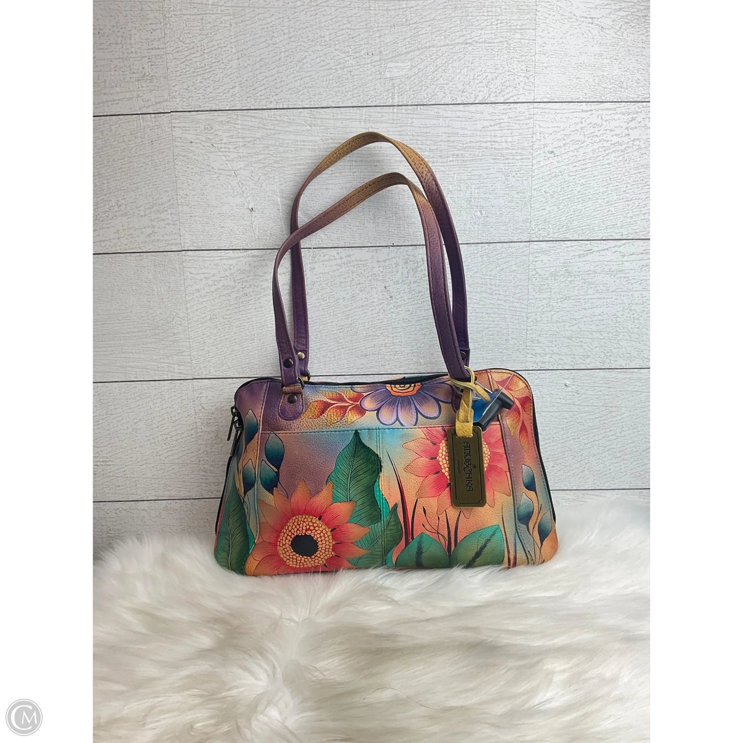 Handbag Leather By Anuschka, Size: Medium