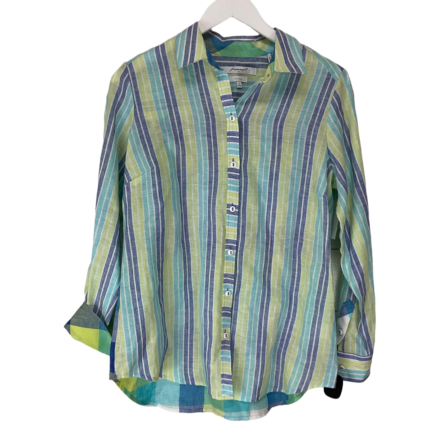 Blue & Green Top Long Sleeve Foxcroft, Size 4