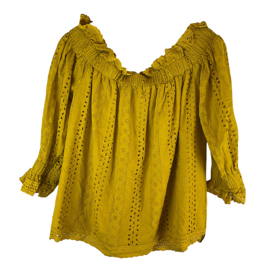 Top 3/4 Sleeve By Endless Rose In Yellow, Size: M