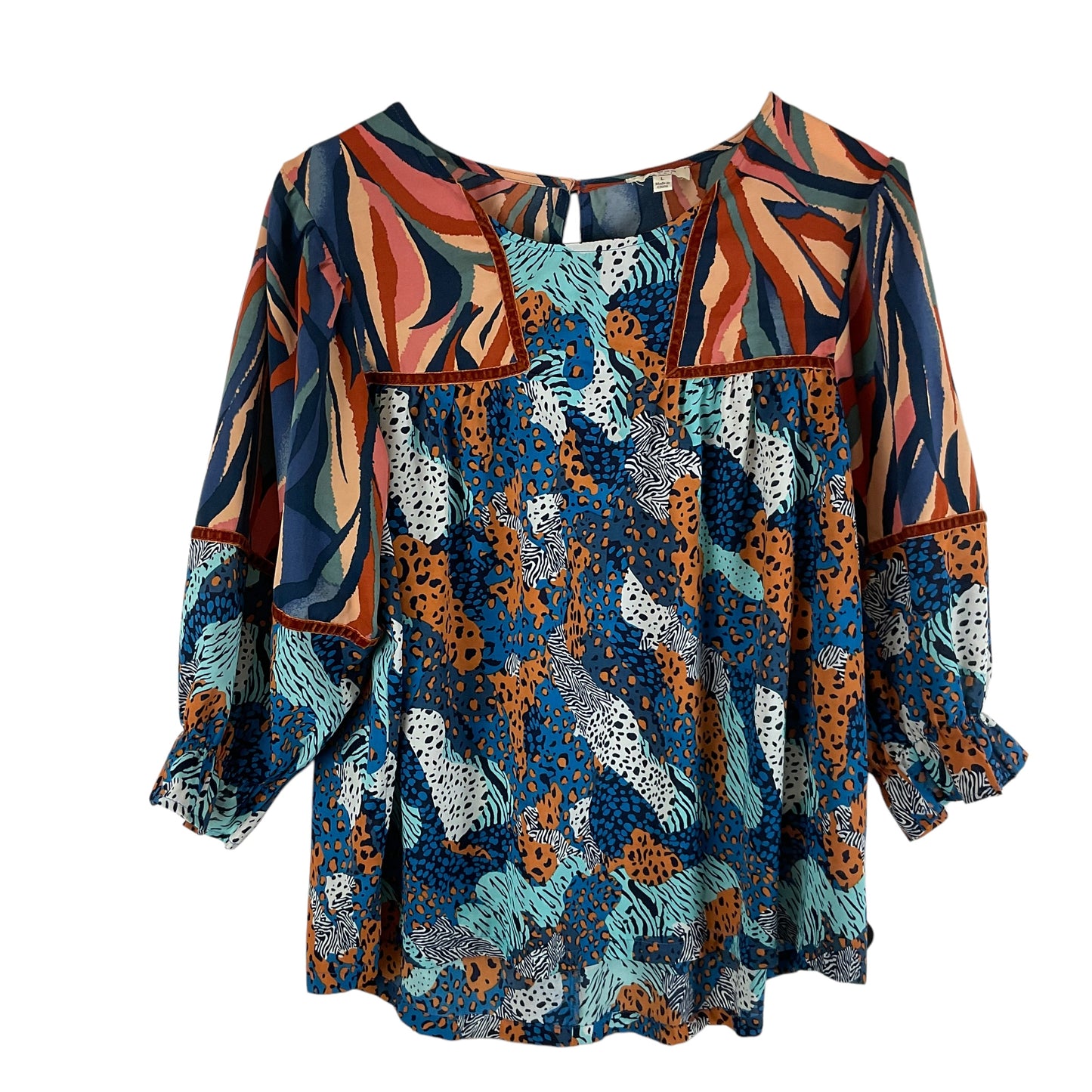 Top Long Sleeve By Umgee In Blue & Orange, Size: L