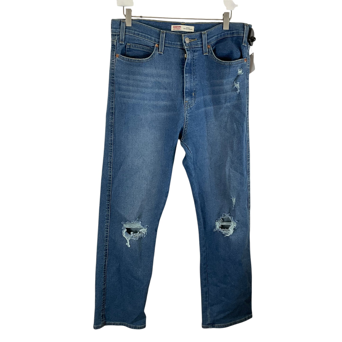 Jeans Straight By Levis Signature In Blue Denim, Size: 12