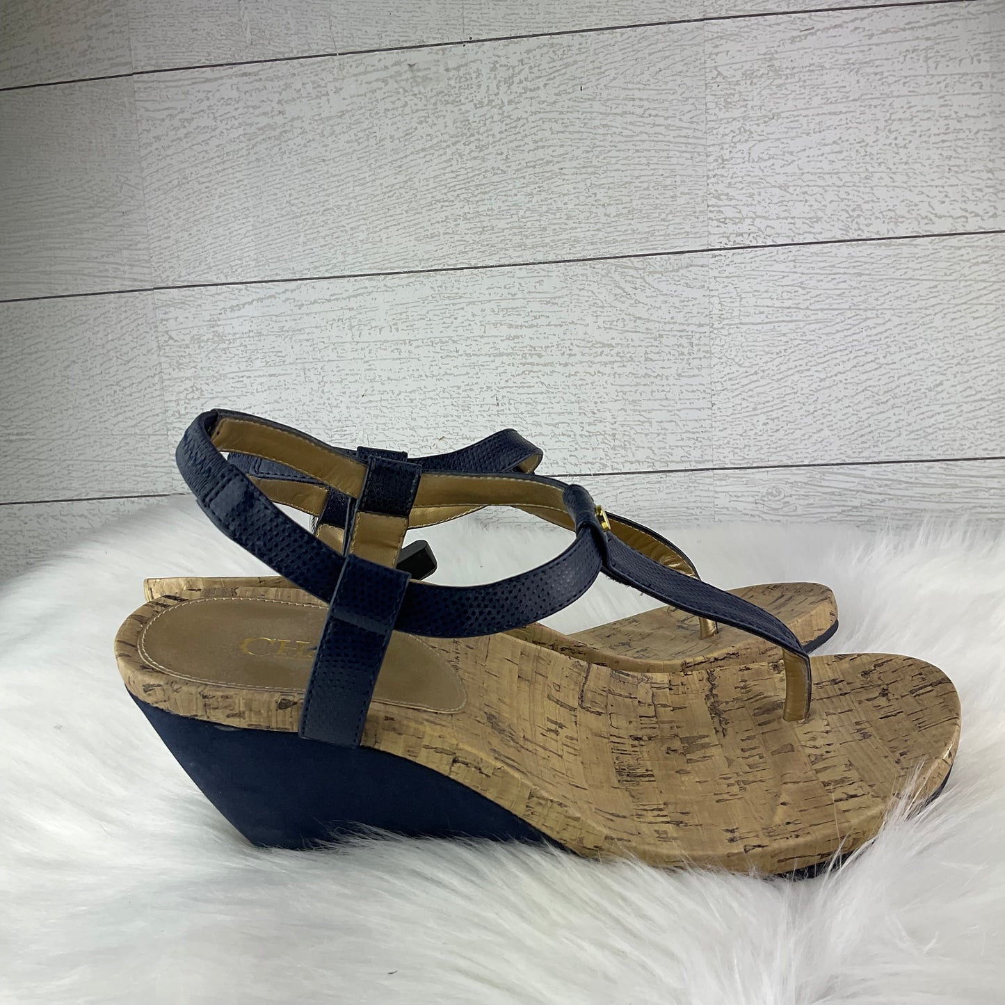 Sandals Heels Wedge By Chaps In Blue, Size: 10