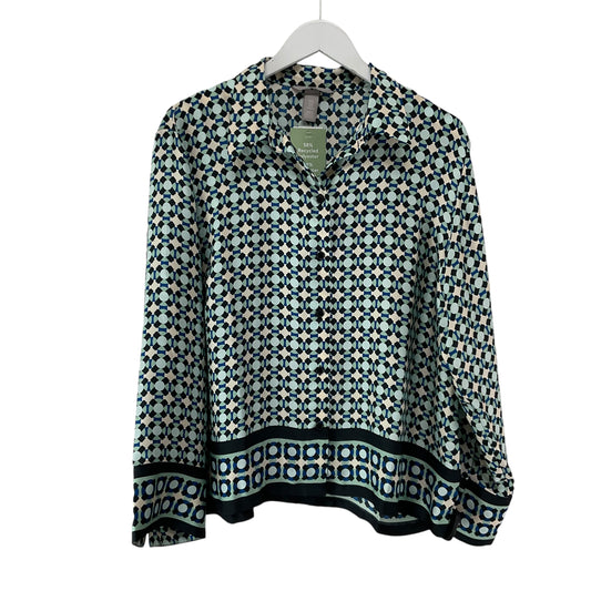 Blouse Long Sleeve By H&m In Blue & Green, Size: M