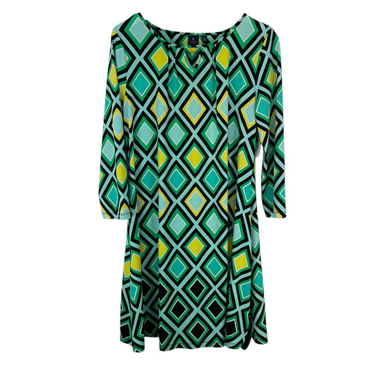 Dress Casual Short By Kaari Blue In Green & Yellow, Size: L