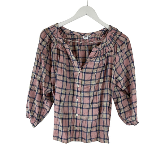 Top Long Sleeve By Gap In Plaid Pattern, Size: S