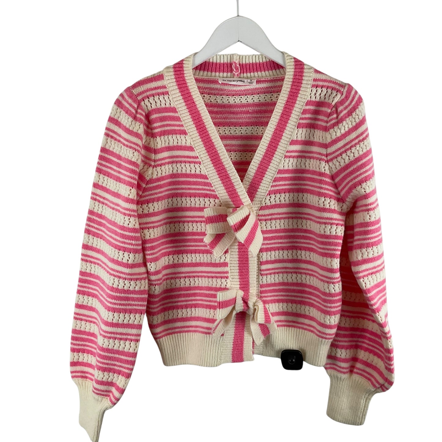 Sweater Cardigan By Clothes Mentor In Pink & White, Size: S