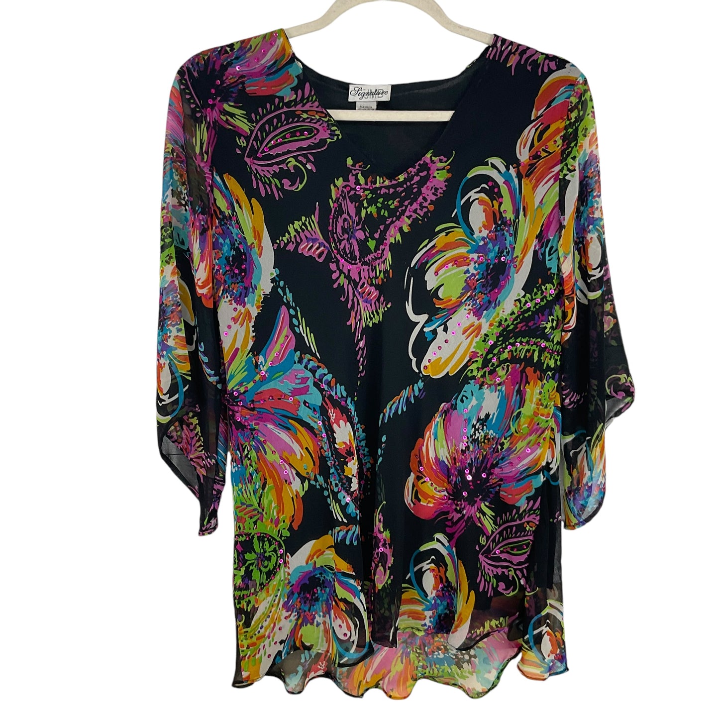 Top Long Sleeve By Signature Studio In Floral Print, Size: 2x