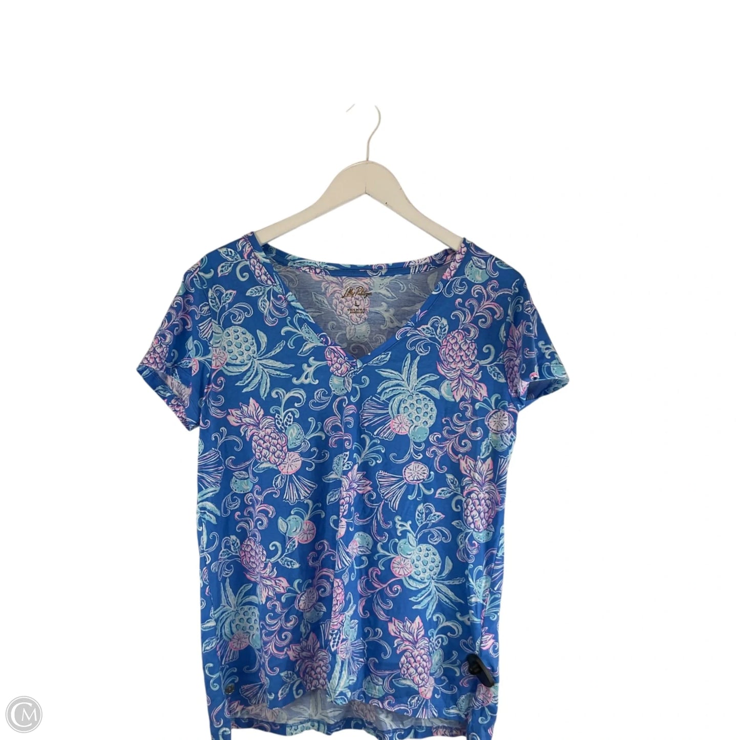 Top Short Sleeve Designer By Lilly Pulitzer In Blue, Size: L