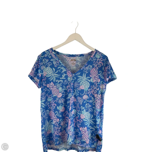 Top Short Sleeve Designer By Lilly Pulitzer In Blue, Size: L