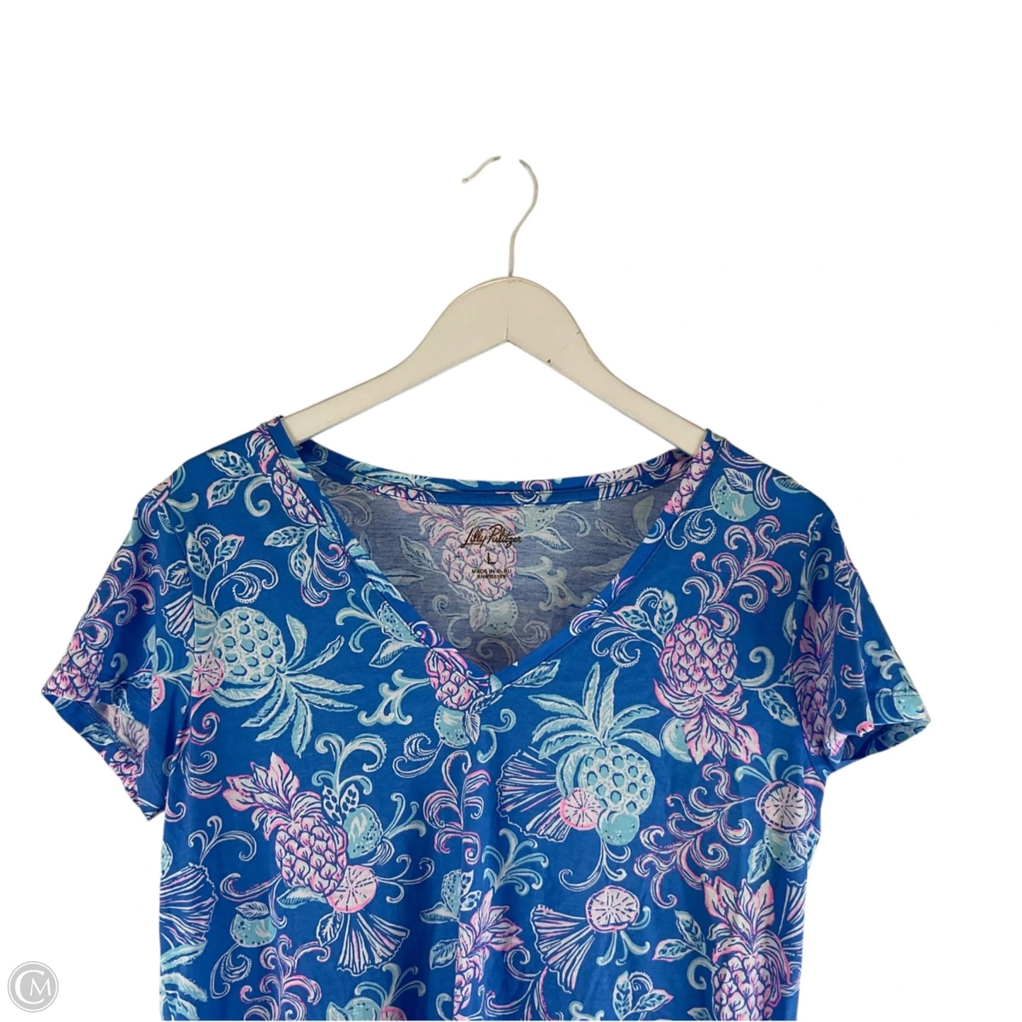 Top Short Sleeve Designer By Lilly Pulitzer In Blue, Size: L