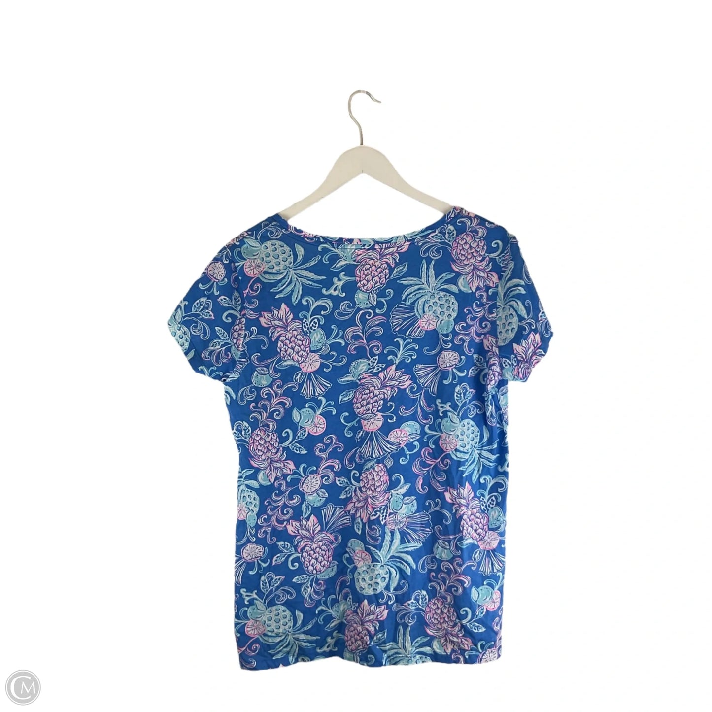 Top Short Sleeve Designer By Lilly Pulitzer In Blue, Size: L