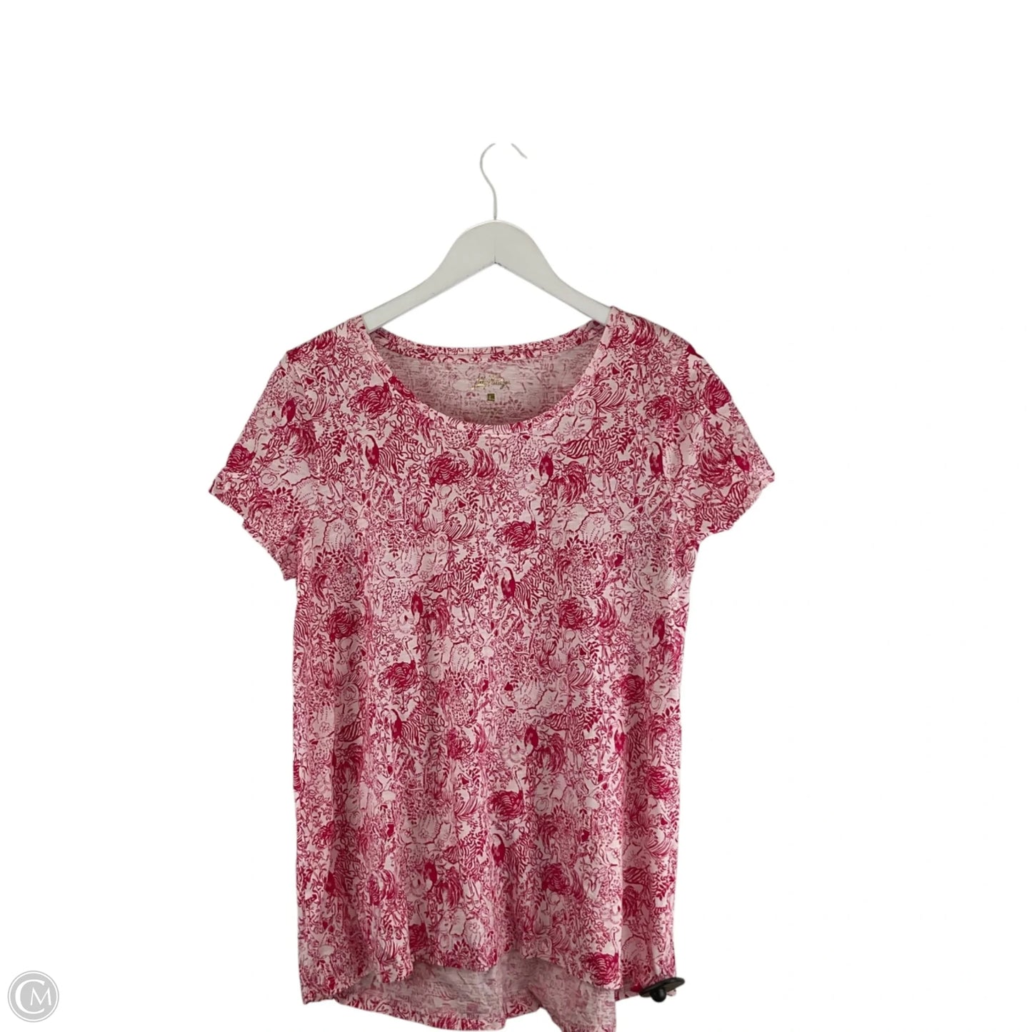 Top Short Sleeve Designer By Lilly Pulitzer In Pink & White, Size: L