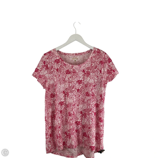 Top Short Sleeve Designer By Lilly Pulitzer In Pink & White, Size: L