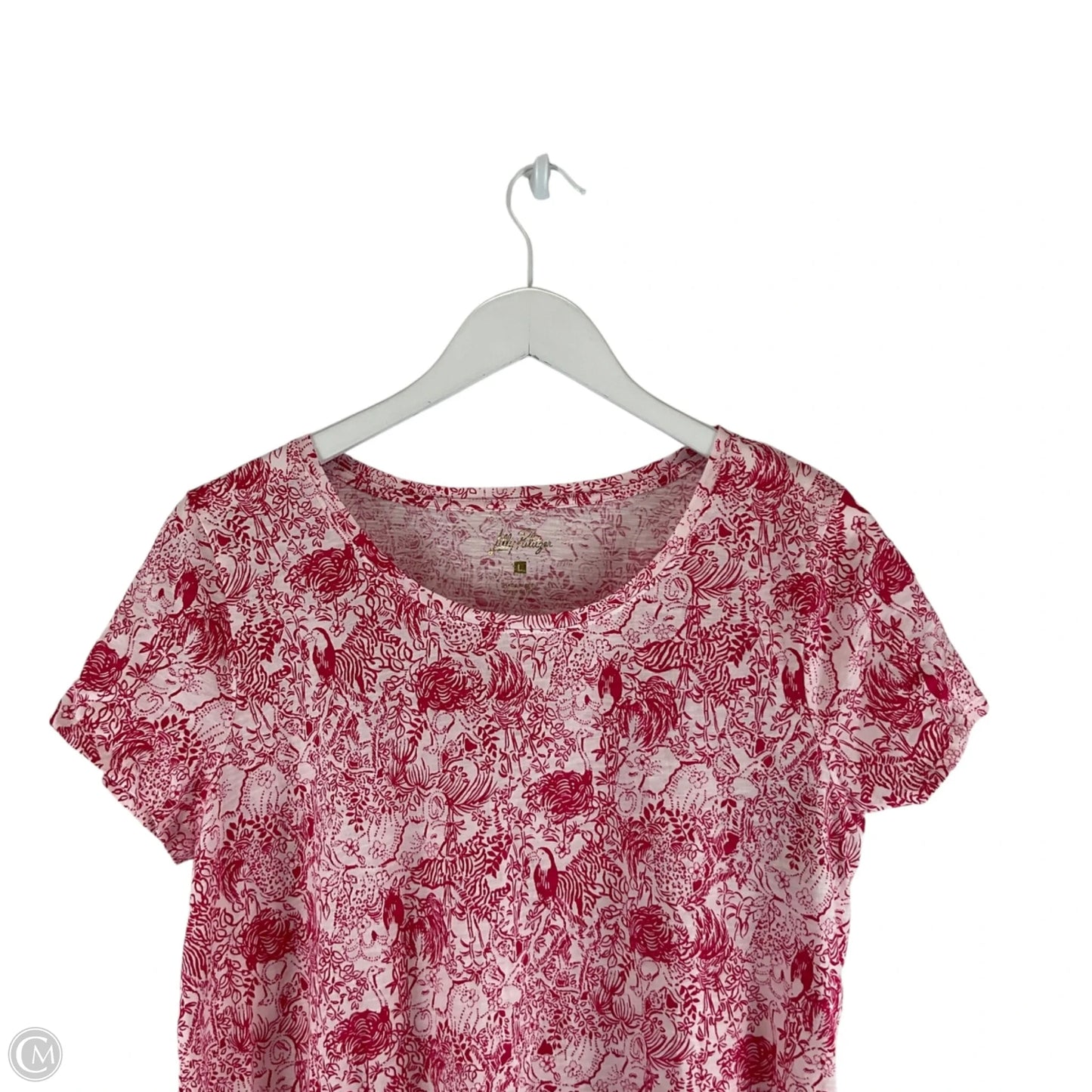 Top Short Sleeve Designer By Lilly Pulitzer In Pink & White, Size: L
