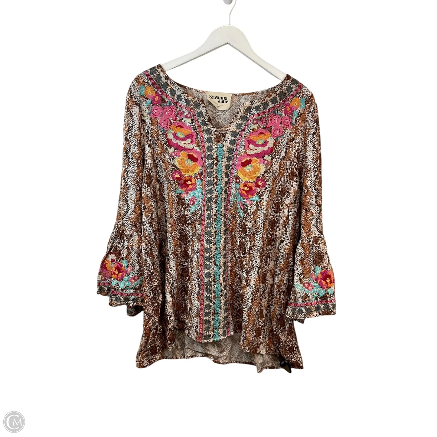 Top Long Sleeve By Savanna Jane In Brown & Pink, Size: 2x
