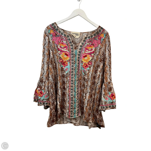 Top Long Sleeve By Savanna Jane In Brown & Pink, Size: 2x