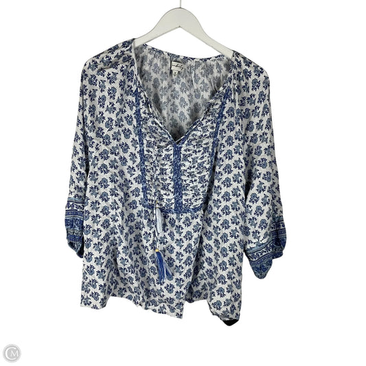 Top Long Sleeve By Wonderly In Blue & White, Size: 2x