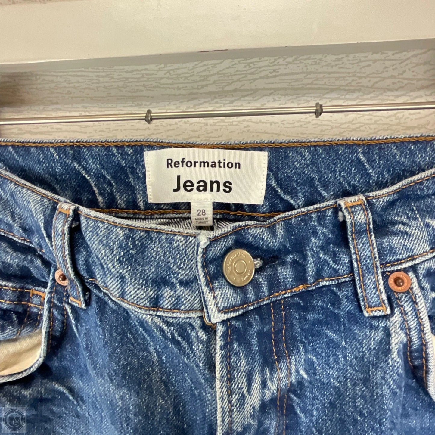Jeans Straight By Reformation In Blue Denim, Size: 6