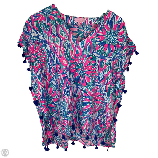 Top Short Sleeve Designer By Lilly Pulitzer In Blue & Pink, Size: S