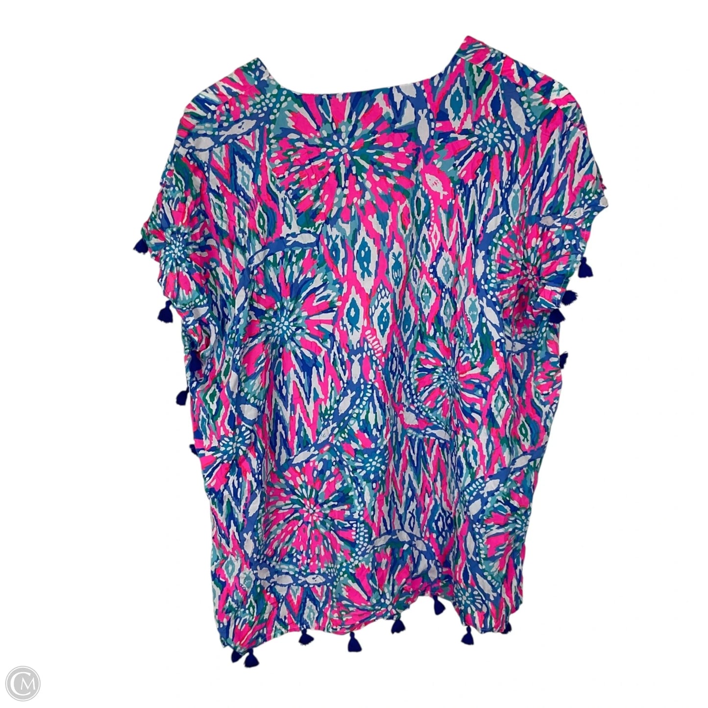 Top Short Sleeve Designer By Lilly Pulitzer In Blue & Pink, Size: S