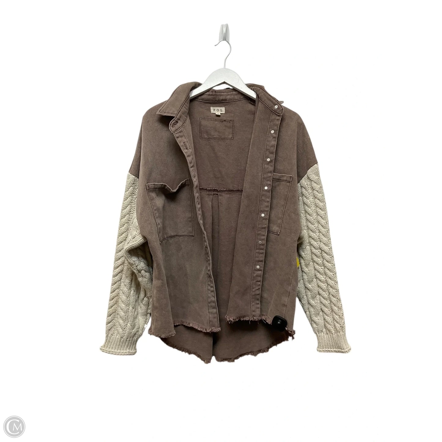 Jacket Shirt By Pol In Brown, Size: S