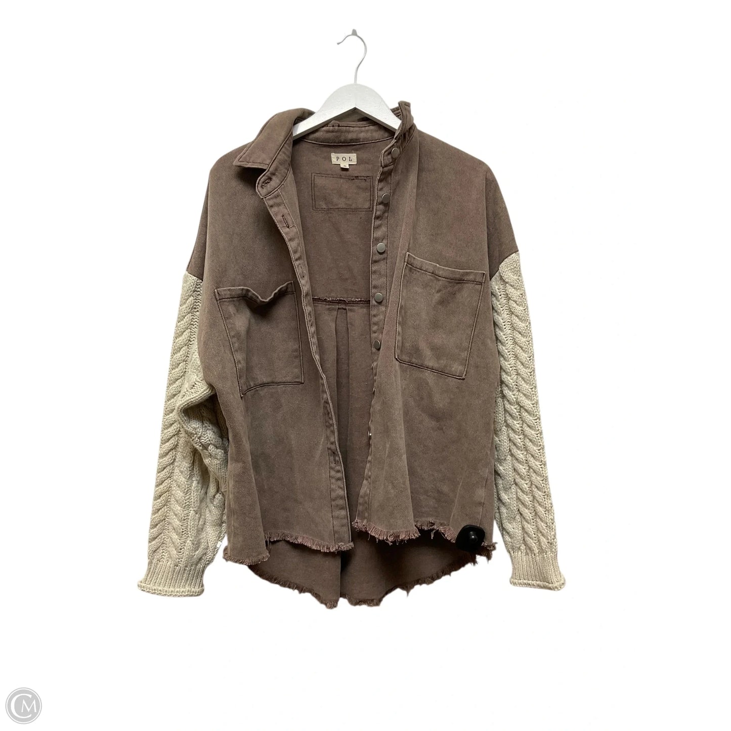 Jacket Shirt By Pol In Brown, Size: S