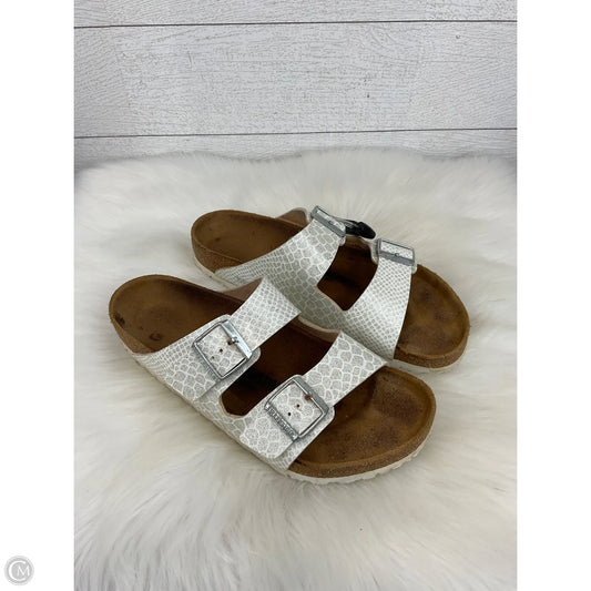 Sandals Flats By Birkenstock In Silver, Size: 11