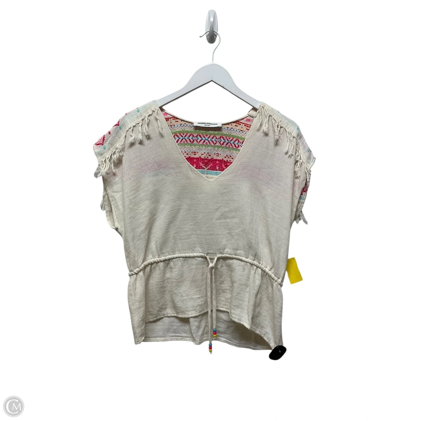Top Short Sleeve By Amanda Uprichard In Cream & Pink, Size: S