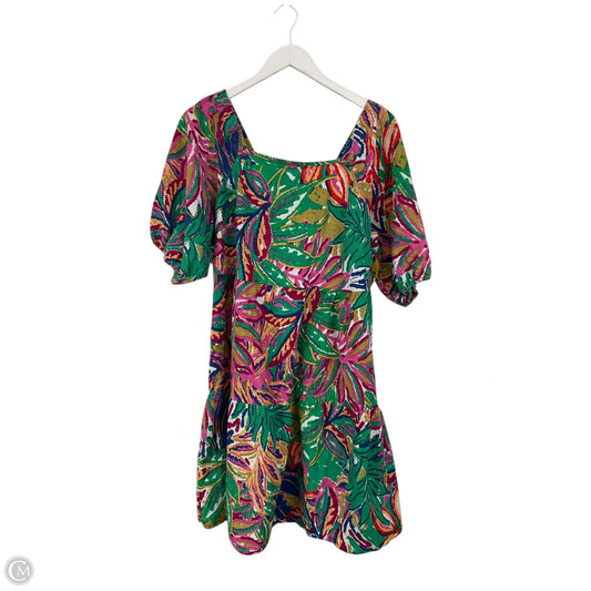 Dress Casual Short By Mlle Gabrielle In Green & Pink, Size: 1x