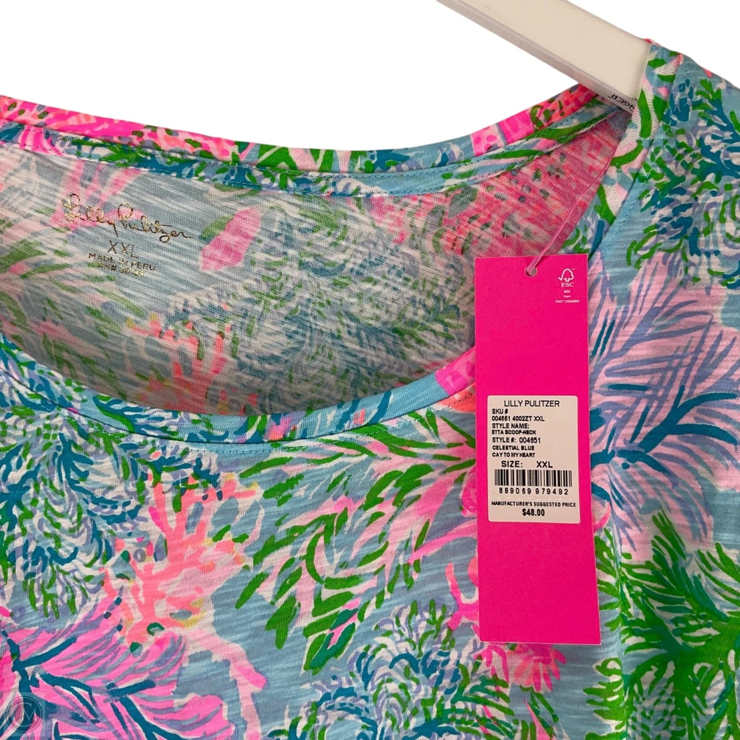 Top Short Sleeve Designer By Lilly Pulitzer In Blue, Size: Xxl