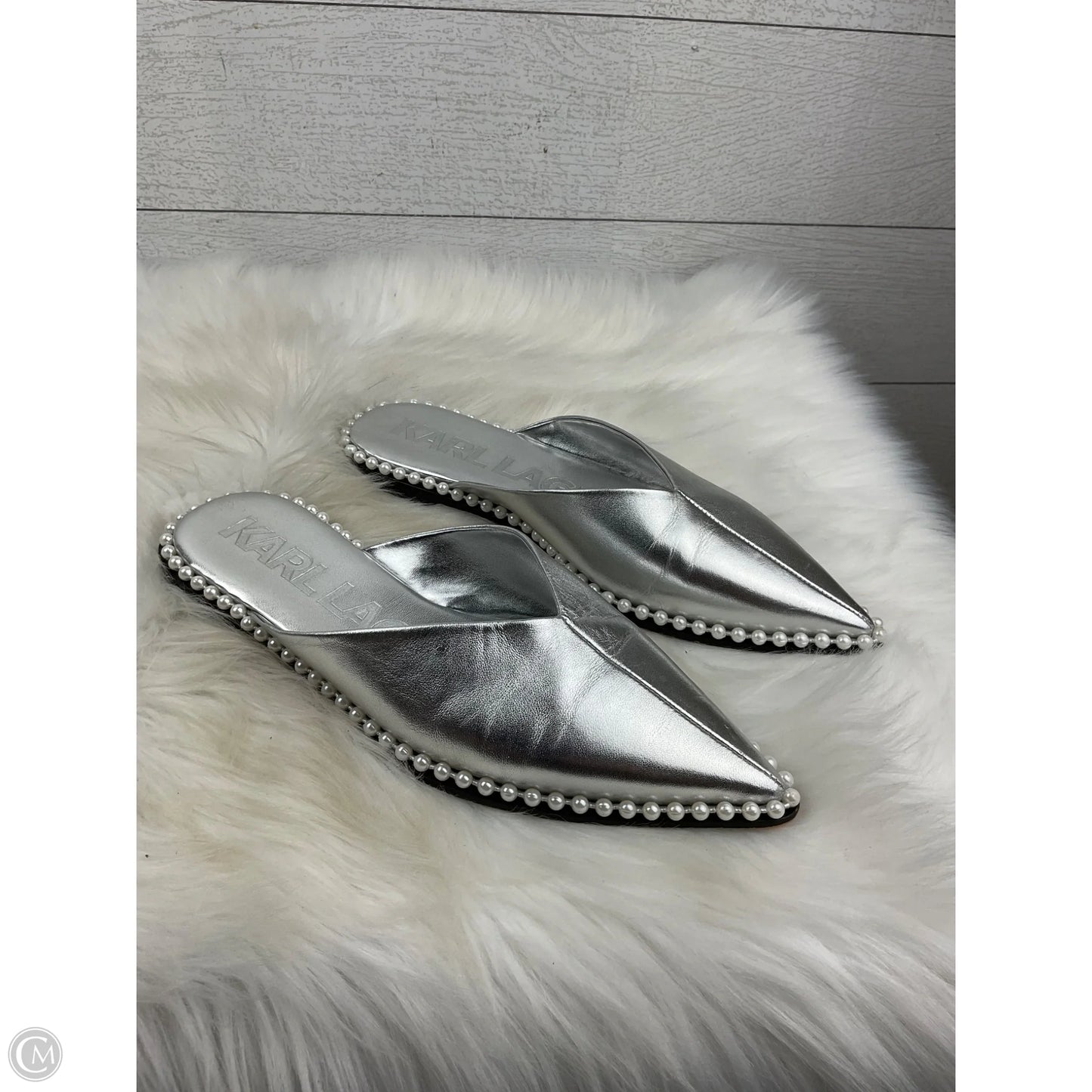 Shoes Designer By Karl Lagerfeld In Silver, Size: 7