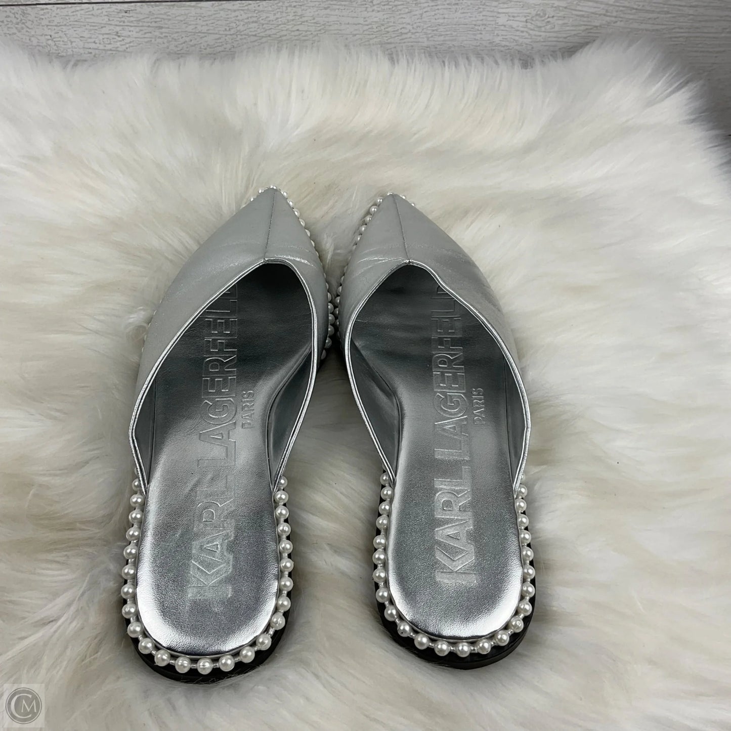 Shoes Designer By Karl Lagerfeld In Silver, Size: 7