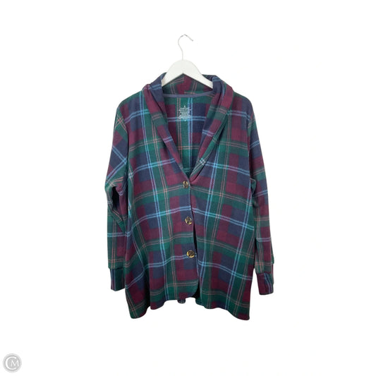 Sweater Cardigan By Cuddl Duds In Plaid Pattern, Size: 1x