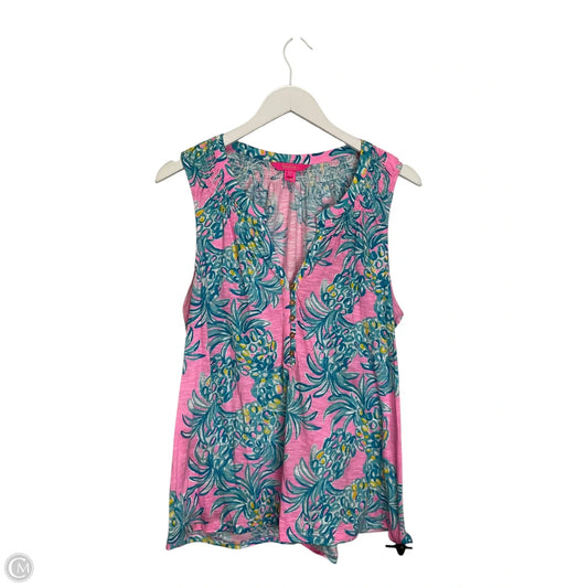 Top Sleeveless Designer By Lilly Pulitzer In Blue & Pink, Size: Xl